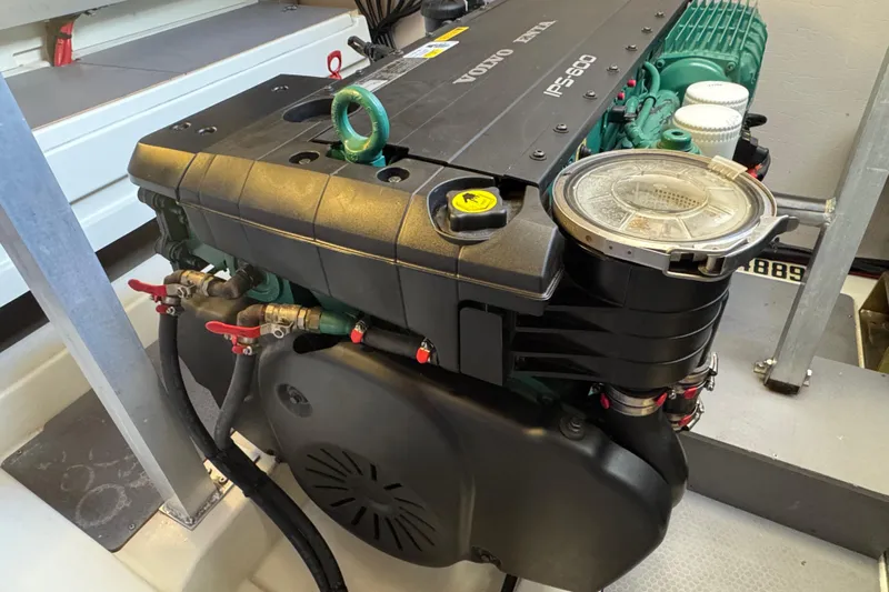 Yacht Photos Pics Engine compartment of a 2013 Prestige 500 yacht with Volvo Penta IPS-600 engine.