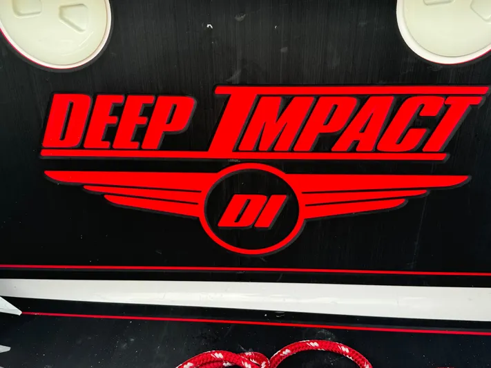  Yacht Photos Pics Red "Deep Impact" logo on black background, 2022 model 399.