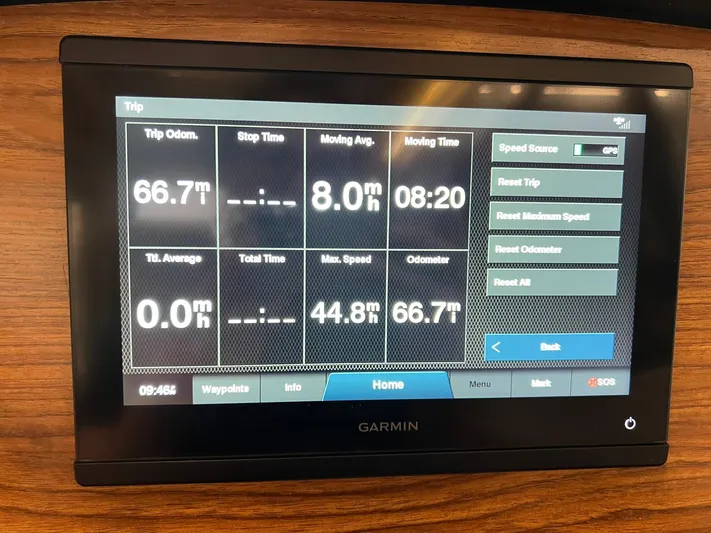  Yacht Photos Pics Garmin display on 2022 Cutwater C-24 Coupe showing trip data and speed metrics.