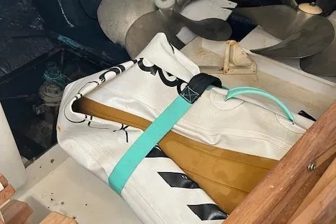 L Altro G Yacht Photos Pics 2006 Cranchi Atlantique 48 engine compartment with propeller and secured equipment.