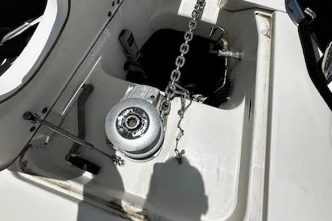 L Altro G Yacht Photos Pics Anchor chain mechanism on 2006 Cranchi Atlantique 48 yacht deck.