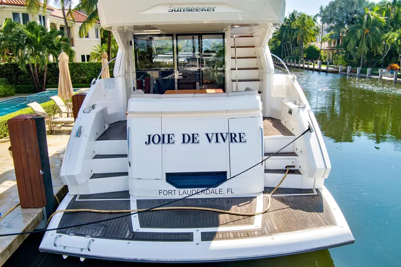 Joie De Vivre Yacht Photos Pics Sunseeker Manhattan 52 yacht docked in Fort Lauderdale, Florida, named "Joie de Vivre".