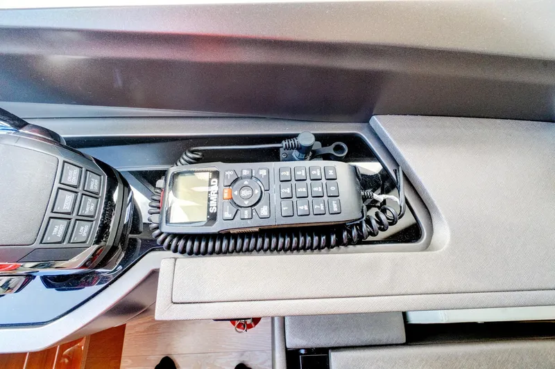 Joie De Vivre Yacht Photos Pics Control panel of 2020 Sunseeker Manhattan 52 yacht with Simrad radio.