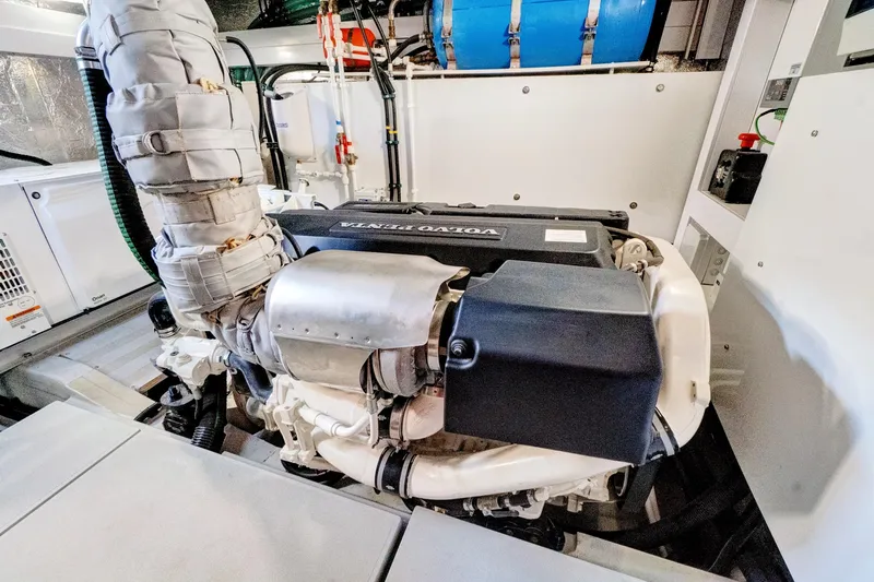 Joie De Vivre Yacht Photos Pics Engine room of 2020 Sunseeker Manhattan 52 yacht with Volvo Penta engine.