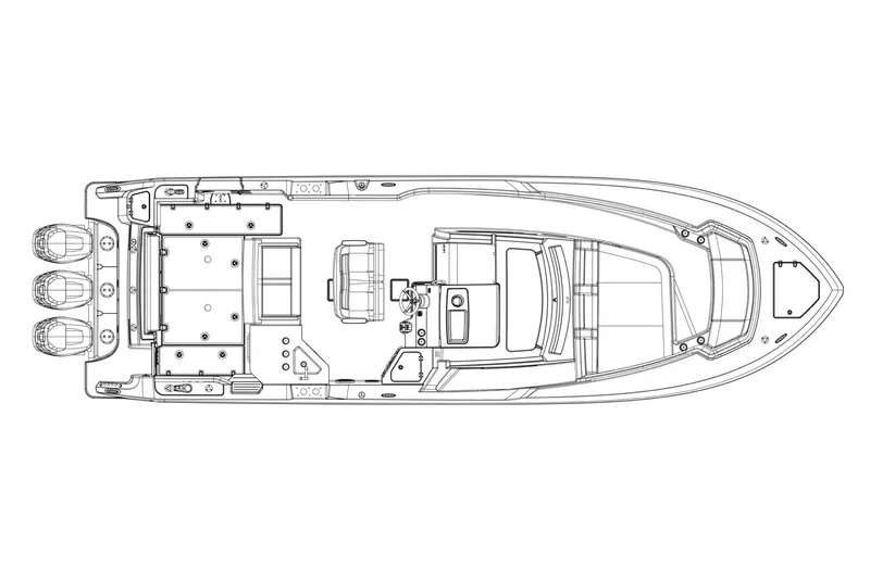 Our Trade Yacht Photos Pics Manufacturer Provided Image: Top view schematic of a 2019 Boston Whaler 350 Realm boat layout.