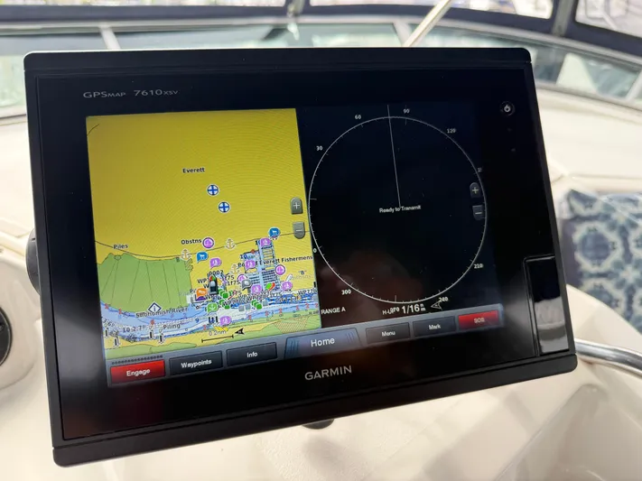 Yacht Photos Pics Garmin GPS display on 2001 Bayliner 3988 Command Bridge Motoryacht, showing navigation map.