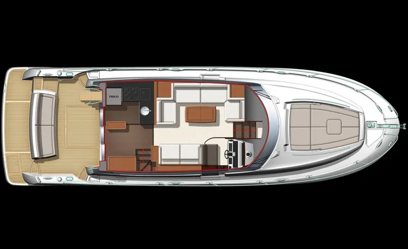 The Office Yacht Photos Pics Top view layout of a 2016 Prestige 500 yacht interior.
