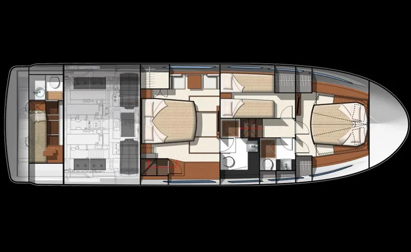 The Office Yacht Photos Pics Top view layout of 2016 Prestige 500 yacht interior design.