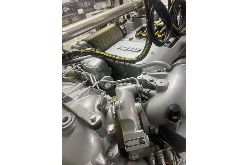  Yacht Photos Pics Engine of 2009 Overmarine Mangusta 72 HT yacht, showcasing intricate mechanical components.