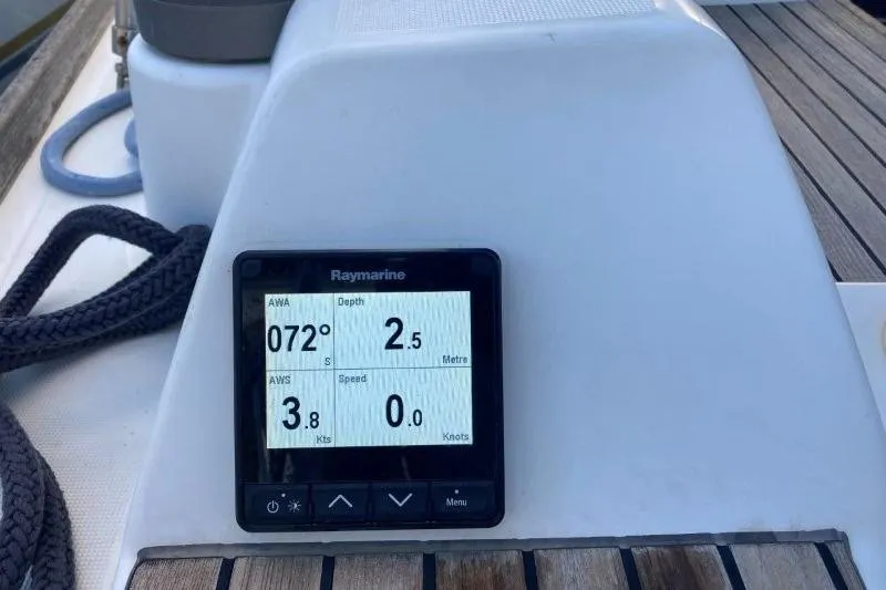 Panopaea Yacht Photos Pics Raymarine display on 2011 Dufour 405 GL yacht showing navigation data.