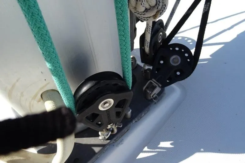 Panopaea Yacht Photos Pics Close-up of rigging on a 2011 Dufour 405 GL sailboat deck.
