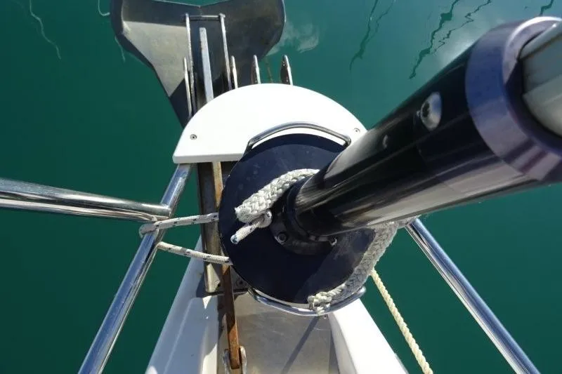 Panopaea Yacht Photos Pics Bow of 2011 Dufour 405 GL sailboat with anchor and ropes.