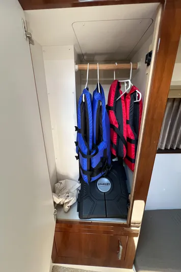 Melody Rose Yacht Photos Pics Life jackets in a 2016 Carver C34 Command Bridge closet.