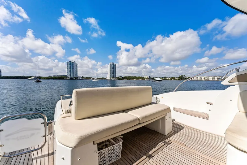 Manik Yacht Photos Pics Luxurious 2016 Azimut Atlantis 50 yacht deck with scenic waterfront view.