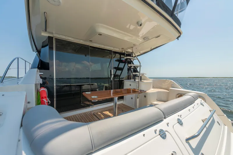  Yacht Photos Pics 2017 Sea Ray Fly 510 yacht deck with seating and ocean view.