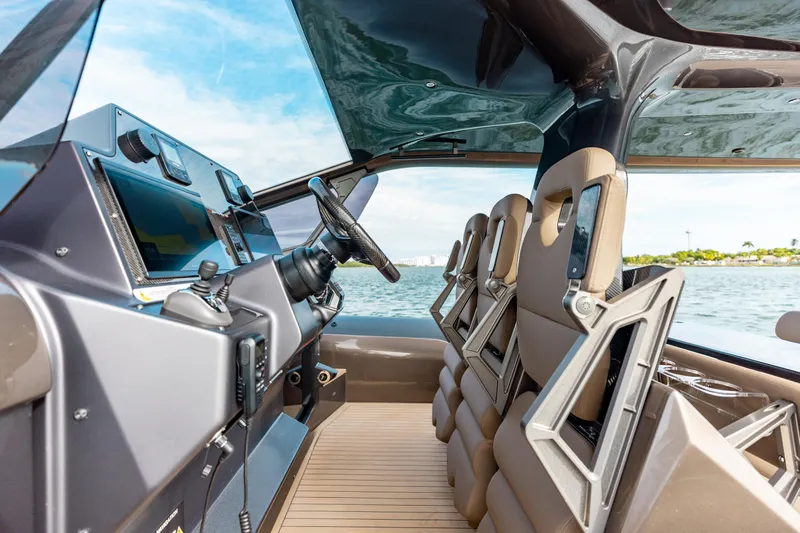  Yacht Photos Pics Interior of 2025 Anvera 48 USA yacht with modern cockpit and seating.