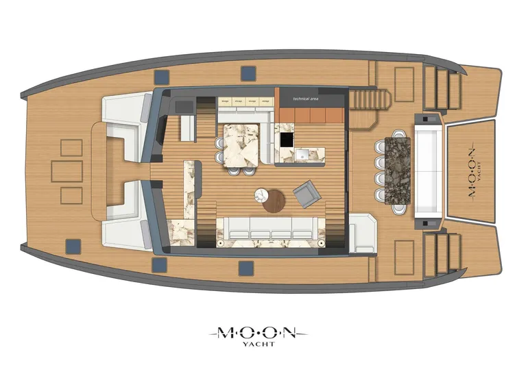  Yacht Photos Pics Floor plan of 2025 Moon 60 Power yacht, featuring spacious interior and modern design.