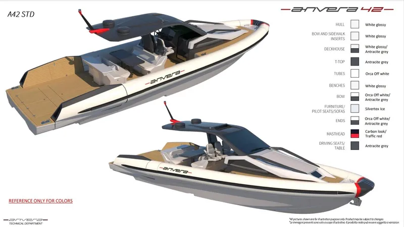  Yacht Photos Pics Anvera 42S USA 2025 model, luxury boat design with sleek white and gray exterior.