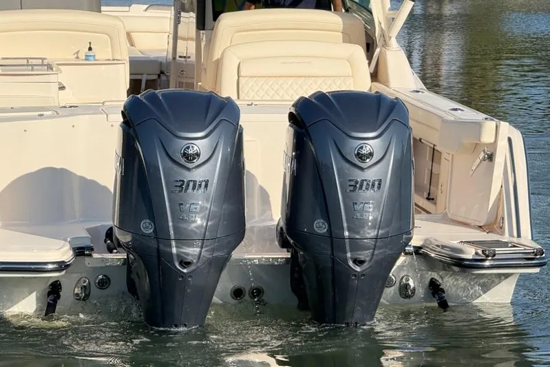  Yacht Photos Pics 2023 Grady-White Freedom 325 boat with dual Yamaha 300 outboard engines.