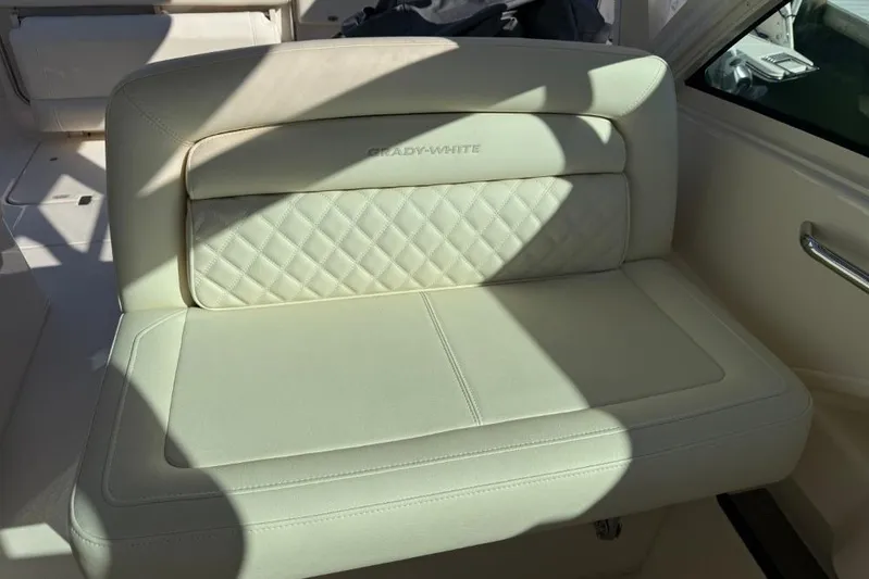  Yacht Photos Pics 2023 Grady-White Freedom 325 boat seat with quilted upholstery.