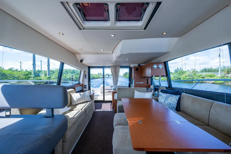  Yacht Photos Pics Luxurious 2012 Prestige Flybridge yacht interior with spacious seating and elegant design.