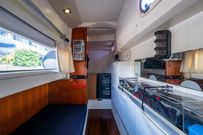  Yacht Photos Pics Interior of 2012 Prestige Flybridge yacht with modern design and storage compartments.