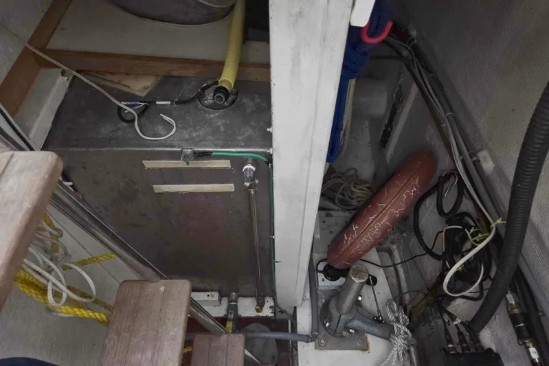 Laissez Faire Yacht Photos Pics Engine room of 1993 Ocean Alexander 423 Classicco yacht, showing mechanical components and wiring.