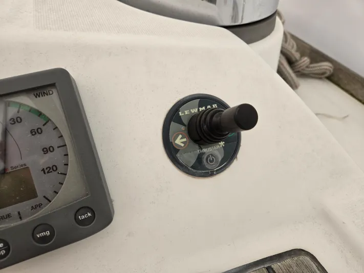 Surprise Yacht Photos Pics Control panel of a 2007 Beneteau 49 sailboat with Lewmar thruster joystick.