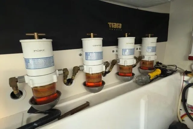 Jesse James Yacht Photos Pics Fuel filters in the engine room of a 2011 Tiara Yachts 5800 Sovran.