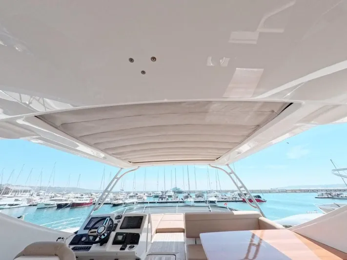  Yacht Photos Pics Flybridge view of 2016 Sea Ray L650 Fly yacht docked at marina.