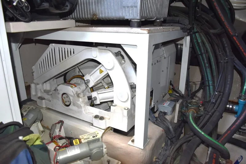  Yacht Photos Pics Engine room of 2016 Sea Ray L650 Fly yacht with mechanical components and wiring.