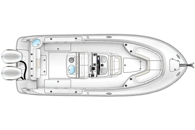  Yacht Photos Pics Top view schematic of a 2018 Robalo R302 Center Console boat layout.