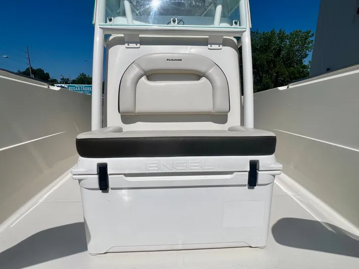  Yacht Photos Pics 2023 Sailfish 290 CC boat interior with Engel cooler and seating.