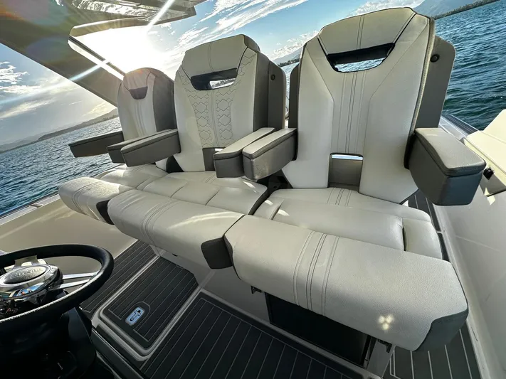  Yacht Photos Pics 2023 Tiara Yachts 34 LS luxury seating with ocean view and modern design.