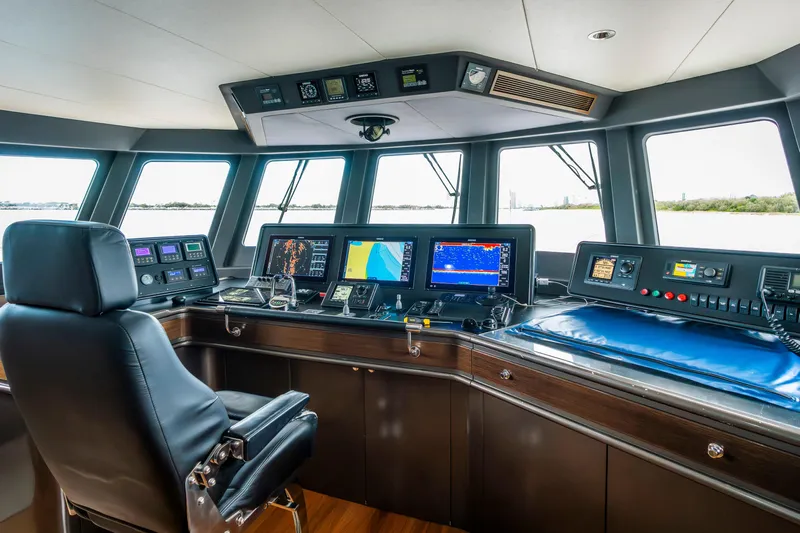 Texas T Yacht Photos Pics Control room of 2009 Custom Sulis Marine Expedition Yacht with advanced navigation systems.