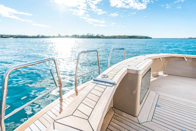 Texas T Yacht Photos Pics Luxurious 2009 Sulis Marine Expedition Yacht deck with ocean view.