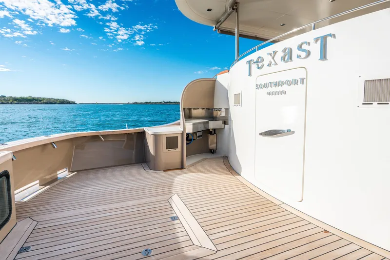 Texas T Yacht Photos Pics Luxurious 2009 Custom Sulis Marine Expedition Yacht deck with ocean view.