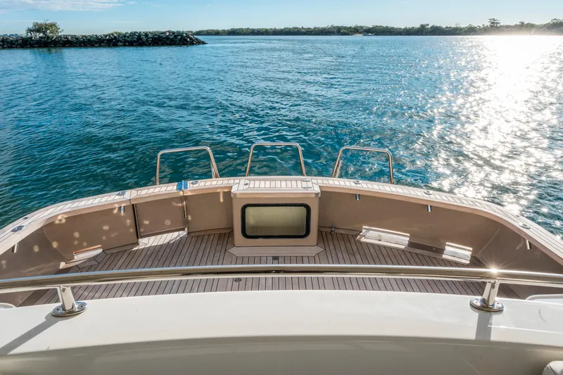 Texas T Yacht Photos Pics Custom 2009 Sulis Marine Expedition Yacht deck overlooking serene blue waters.