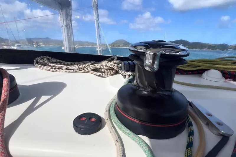 Sixtus Yacht Photos Pics Sailing equipment on a 2016 Lagoon 450 s catamaran with scenic ocean view.