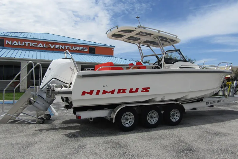  Yacht Photos Pics 2024 Nimbus T8 boat on trailer at Nautical Ventures dealership.
