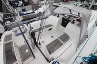 2007 Dufour 40 Performance sailboat cockpit with teak flooring and modern equipment.