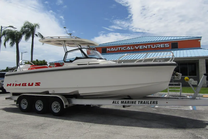  Yacht Photos Pics 2024 Nimbus T8 boat on trailer at Nautical Ventures dealership.