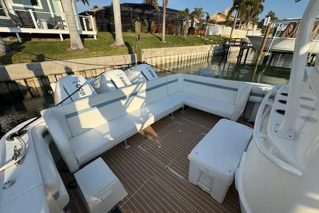  Yacht Photos Pics 2016 Intrepid 475 Panacea boat with spacious seating and triple outboard engines.