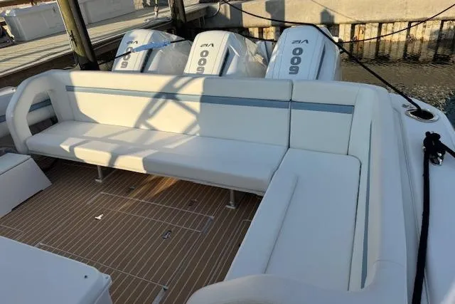  Yacht Photos Pics 2016 Intrepid 475 Panacea boat with spacious seating and powerful outboard engines.