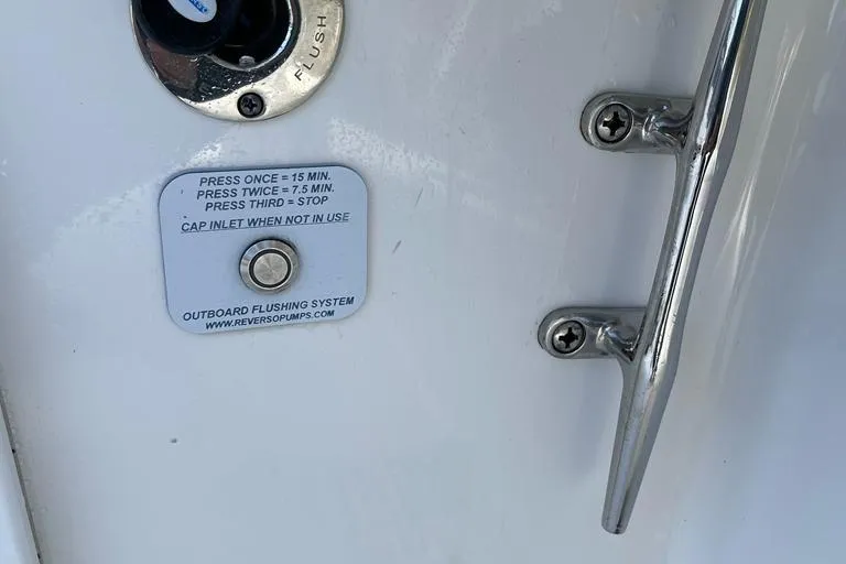  Yacht Photos Pics Outboard flushing system on 2019 Regulator 41 boat with instructions and metal handle.