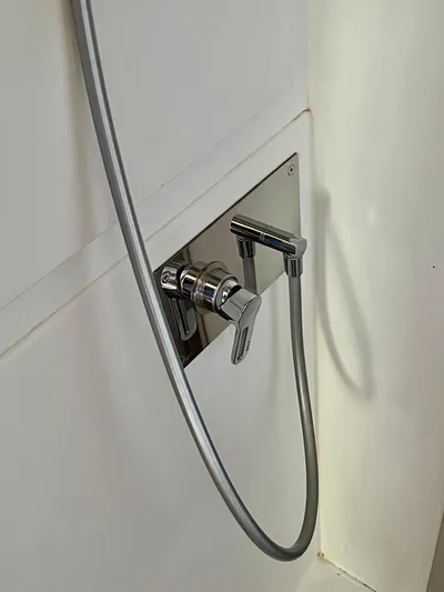  Yacht Photos Pics Chrome shower fixture in a Lagoon 620 yacht, 2017 model.