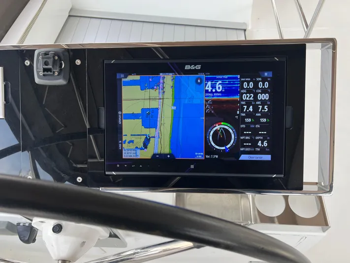 Yacht Photos Pics Navigation display on 2017 Lagoon 620 yacht, showing maps and sailing data.