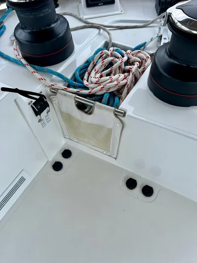  Yacht Photos Pics Lagoon 620 yacht deck with winches and coiled ropes, 2017 model.