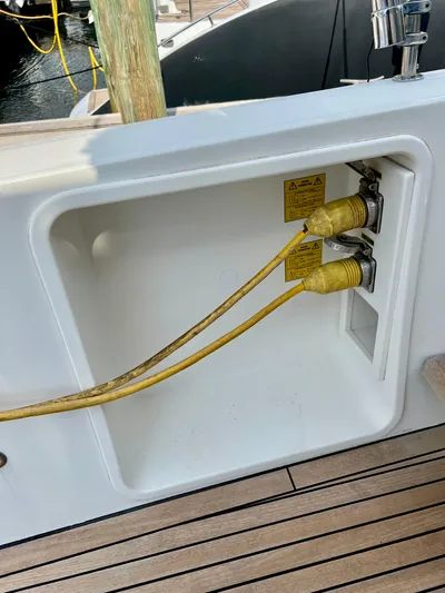  Yacht Photos Pics Electrical connections on a 2017 Lagoon 620 yacht deck with yellow cables.
