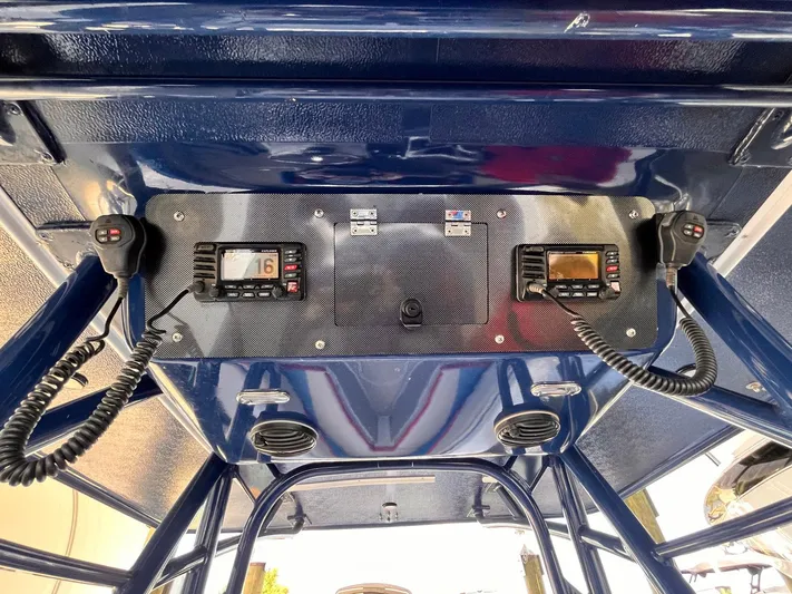  Yacht Photos Pics Control panel of a 2011 Statement 380 Open boat with communication devices.